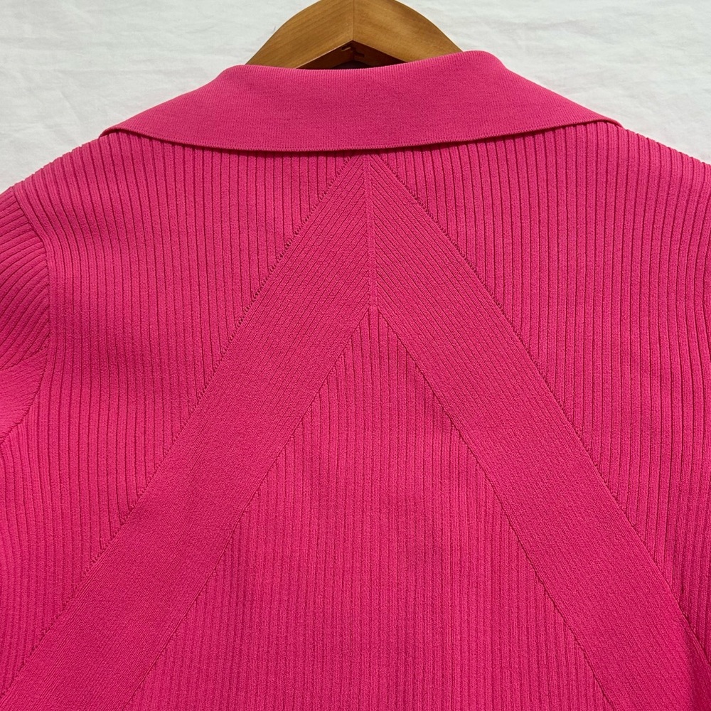 Rag & Bone Collared V-Neck Button-Front Pink Ribbed Sweater - Picture 4 of 8